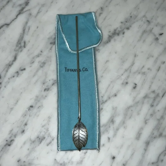 Vintage sterling silver Tiffany double leaf spoon straws - Picture 1 of 5
